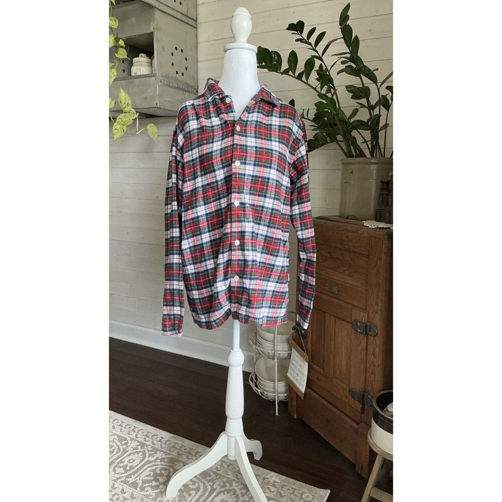 Gap Flannel Shirt Men's Medium Red Blue Green Tartan Plaid Long Sleeve Button Up
